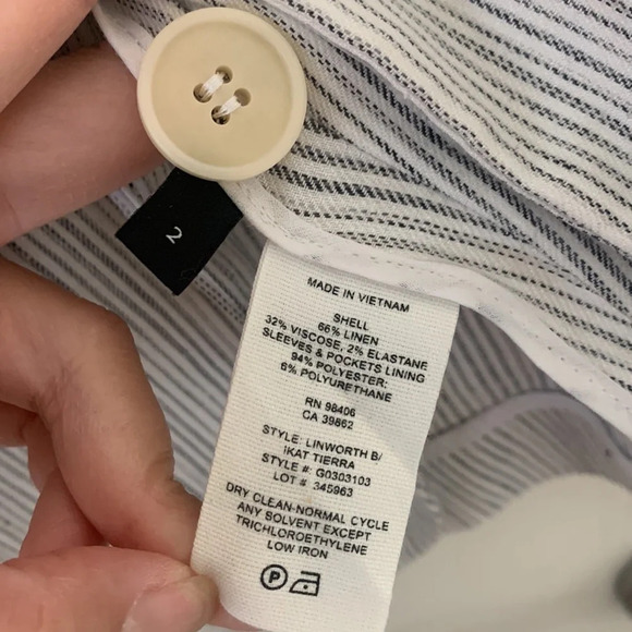 Theory Double Breasted Linworth Ikat Tierra Linen Blazer Coat Beige Gray Size 2 - Picture 7 of 9
